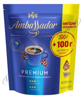 Кава розчинна 400*14, пакет, "Premium", AMBASSADOR