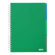 Зошит на пружині BRIGHT, А4 (210x297), 120 л, клітинка, 3 роздільники, пластикова обкладинка, зелений