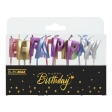 Набір свічок "HAPPY BIRTHDAY" -13 шт, у вигляді англ.букв колір асорті металік (2,8 х2, 2х0, 8 см) з дерев'яним тримачем