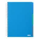 Зошит на пружині BRIGHT, А4 (210x297), 120 л, клітинка, 3 роздільники, пластикова обкладинка, синій