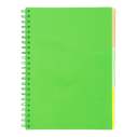 Зошит на пружині NEON, А4 (210x297), 120 арк, клітинка, 3 PVC розділювачі, PVC обкладинка, зелений