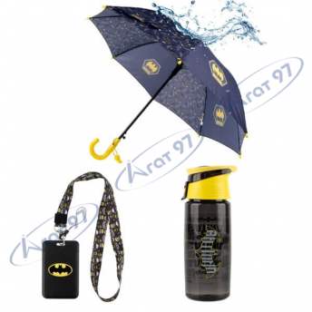 Набор: зонт + бутылочка для воды + бейдж-слайдер на шнурке Kite Batman 