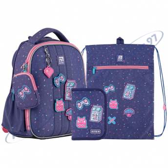 Набір рюкзак + пенал + сумка для взуття Kite 555S Pixel Love