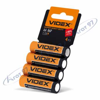 Батарейка солевая Videx R6P/AA 4шт SHRINK CARD