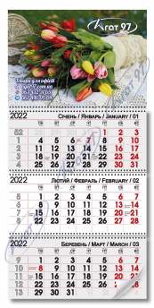 Календар настінний квартальний на 3-x пружинах 2022 р. (Тюльпани)