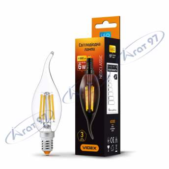 LED лампа VIDEX Filament C37Ft 6W E14 4100K