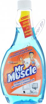 Засіб для чищення скла "Містер Мускул", змінна пляшка, 500 мл, синій