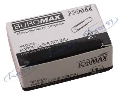 Скрепки оцинкованные, JOBMAX, 25 мм, круглые, 100 шт., в карт.упаковке
