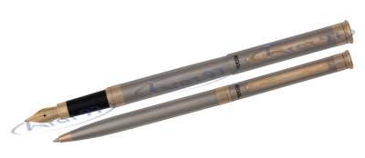 Комплект ручок (перо+кулькова) в подарунковому футлярі  L, сталь