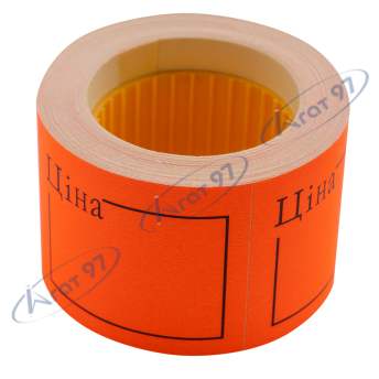 Ценник 50x40 мм, "ЦІНА", (150 шт, 6 м), прямоугольный, внешняя намотка, оранжевый