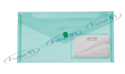 Папка-конверт TRAVEL, на кнопці, DL, глянцевий прозорий пластик, зелена