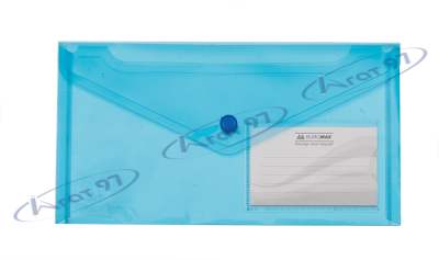 Папка-конверт TRAVEL, на кнопке, DL, глянцевый прозрачный пластик, синяя