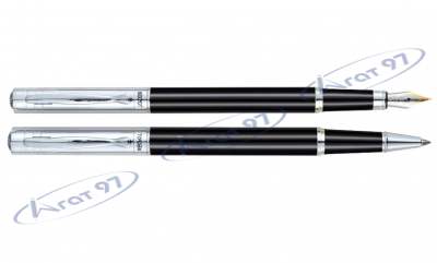Комплект ручок (перо+ролер) в подарунковому футлярі  L, чорний металік