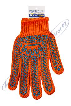 Перчатки оранжевые с ПВХ точкой, 6 нитей, BuroClean EuroStandart