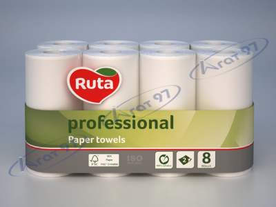 Полотенца бумажные "RUTA" Professional, 8 рул., на гильзе, 2-х сл., белый 