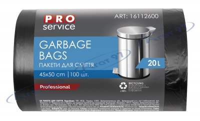 Пакеты для мусора, п/е, 45*50, 7 мкм, черные, HD, 20л/100шт (25шт/ящ)  PRO SERVICE
