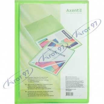Дисплей-книга с карманом, А4, 20 файлов, прозрачная зеленая