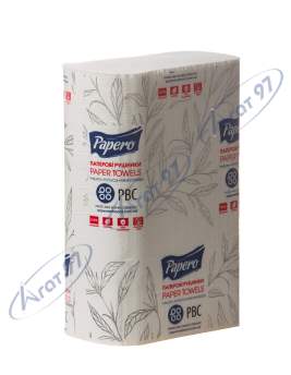 Рушники паперові целюлозні V-подібні 21х22 см, 200 листів, 1 шар., білий PAPERO