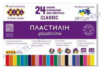 Пластилин CLASSIC 24 цветов, 480г, KIDS Line