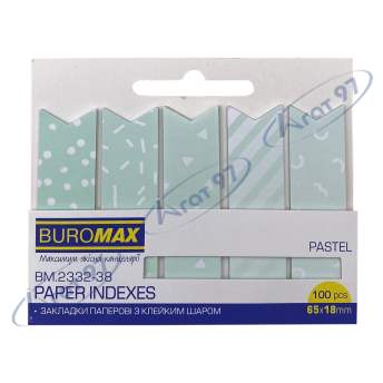 Закладки бумажные PASTEL, с клейким слоем, 65x18 мм, 100 л., мятные