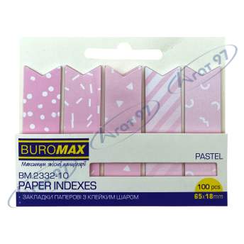 Закладки паперові PASTEL, з клейким шаром, 65x18 мм, 100 л., рожеві