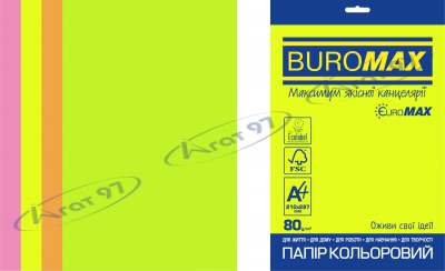 Набор цветной бумаги NEON, EUROMAX, А4, 80г/м2 (4х50/200арк.)