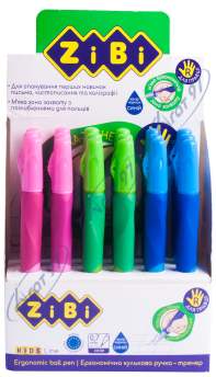 Ручка кулькова для правші з гумовим грипом, синій, дисплей