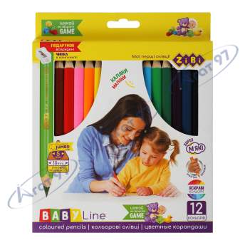 Кольорові олівці JUMBO, з чинкою 12 кольорів, BABY Line