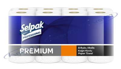 Рушники целюлозні Premium, по 8 рул., на гільзі, 3-х сл., білий SELPAK/Суперціна