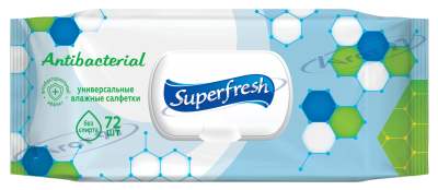 Салфетки влажные "Superfresh" Антибактериальные с клапаном, 72 шт.