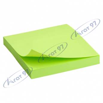 Блок бумаги с липким слоем 75x75 мм, 100 л, ярко-зел