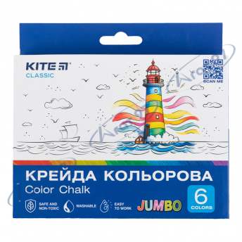 Крейда кольорова Jumbo, 6 кол. Kite Classic